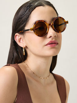Twenty Dresses by Nykaa Fashion - Brown Animal Print Round Sunglasses