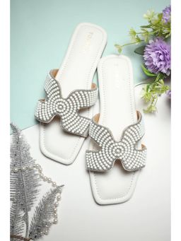 Toprico - Criss Cross Beads Embellished White Flat
