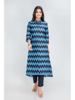 Suti - Women Rayon A Line Long Printed Kurti Indigo Blue