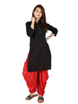 Suti - Women Cotton Slub Pintucks Kurta Black