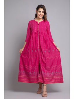 Suti - Women Rayon Printed Flared Long Dress Pink