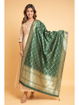 Suti - Women Banarasi Silk Dupatta with Zari Zaal Patterns Bottle Green