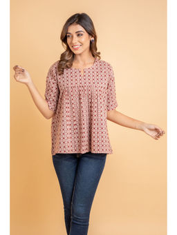 Suti - Women Cotton Short Top with Centre Gathered Red