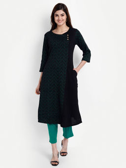 Suti - Women Woolen Printed A Line Kurta Black Blue