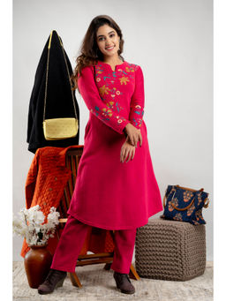 Suti - Women Woolen Printed Kurta and Pant Red (Set of 2)