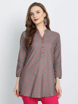 Suti - Women Rayon Printed High Low Top Grey