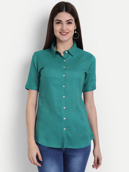 Suti - Women Rayon Office Wear Formal Shirt Berly Green