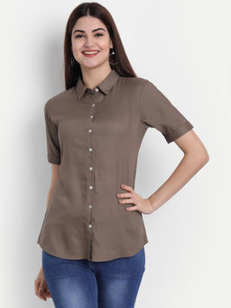 Suti - Women Rayon Office Wear Formal Shirt Brown