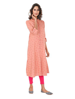 Suti - Women Cotton Flex Straight Long Kurta Embellished with Sequin Coral Haze