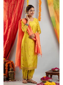 Suti - Women Viscose Kurta Warm Yellow (Set of 3)