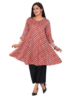 Suti - Women Cotton Printed A Line Knee Length Kurti Red