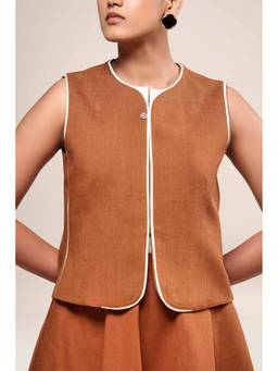 AMPM - Rumi Tan Black Solid Waistcoat Top