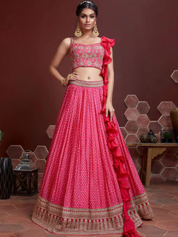 Odette - Pink Embroidered Semi Stitched Lehenga with Unstitched Blouse & Dupatta (Set of 3)