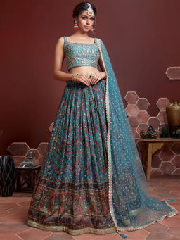 Odette - Blue Embellished Semi Stitched Lehenga With Unstitched Blouse & Dupatta (Set of 3)