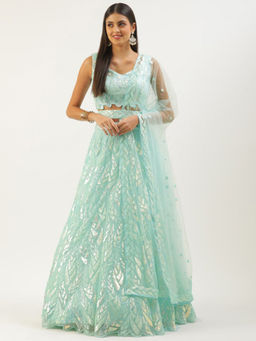 Odette - Blue Embellished Semi Stitched Lehenga with Unstitched Blouse & Dupatta (Set of 3)