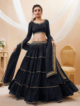 Odette - Black Georgette Printed Semi Stitched Lehenga with Unstitched Blouse & Dupatta (Set of 3)