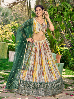 Odette - Green Chinon Embellished Semi Stitched Lehenga with Unstitched Blouse & Dupatta (Set of 3)