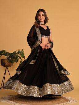Odette - Black Georgette Embellished Semi Stitched Lehenga with Unstitched Blouse & Dupatta (Set of 3)