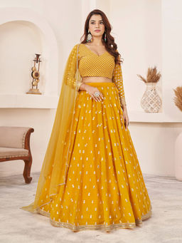 Odette - Yellow Embellished Semi Stitched Lehenga with Unstitched Blouse & Dupatta (Set of 3)