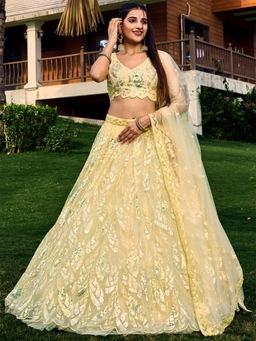 Odette - Yellow Embellished Semi Stitched Lehenga with Unstitched Blouse & Dupatta (Set of 3)