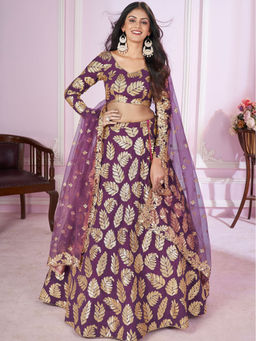 Odette - Purple Embellished Semi Stitched Lehenga with Unstitched Blouse & Dupatta (Set of 3)