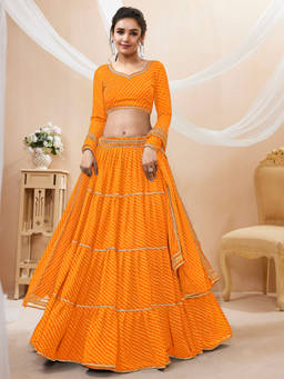 Odette - Yellow Georgette Printed Semi Stitched Lehenga with Unstitched Blouse & Dupatta (Set of 3)