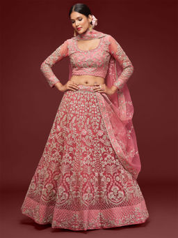 Odette - Pink Embellished Semi Stitched Lehenga with Unstitched Blouse & Dupatta (Set of 3)
