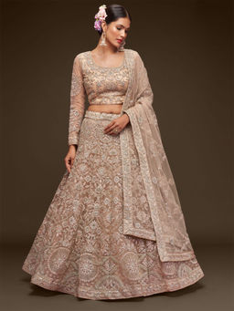 Odette - Beige Embellished Semi Stitched Lehenga with Unstitched Blouse & Dupatta (Set of 3)