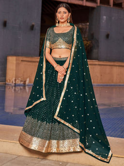 Odette - Green Georgette Embellished Semi Stitched Lehenga With Unstitched Blouse & Dupatta (Set of 3)