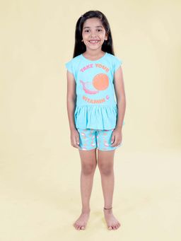 KiddoPanti - Girls Cotton Cap Sleeves Fruit Printed Tee and Shorts Night Sets (Set of 2)