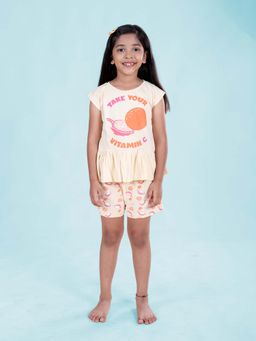 KiddoPanti - Girls Cotton Cap Sleeves Fruit Printed Tee and Shorts Night Sets (Set of 2)