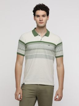 Crocodile - Off White Sheen Horizontal Striped Polo T-Shirt