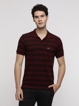 Crocodile - Burgundy Birdseye Striped Polo T-Shirt