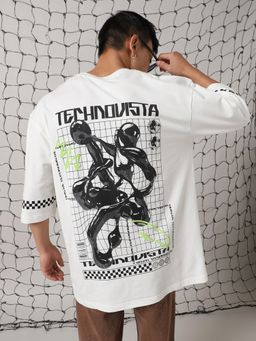 Hubberholme - Men Cotton Printed Oversized Fit Crew Neck Half Sleeves T-Shirt