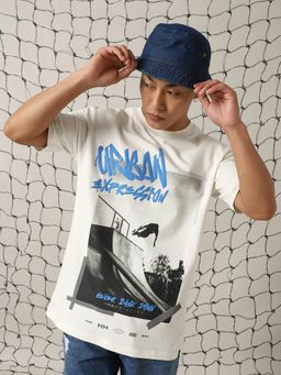 Hubberholme - Men Cotton Printed Oversized Fit Crew Neck Half Sleeves T-Shirt