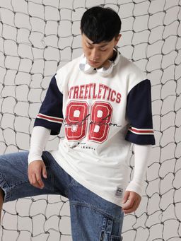 Hubberholme - Men Cotton Varsity Oversized Fit Crew Neck Half Sleeves T-Shirt