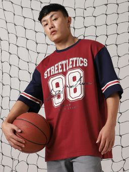 Hubberholme - Men Cotton Varsity Oversized Fit Crew Neck Half Sleeves T-Shirt