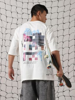 Hubberholme - Men Cotton Printed Oversized Fit Crew Neck Half Sleeve T-Shirt