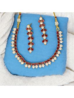 Sri Jagdamba Pearls - Red Stellar Pearl Jewellery Set