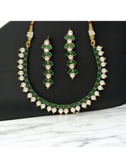 Sri Jagdamba Pearls - Green Trellis Pearl Jewellery Set
