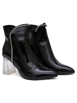 SHUZ TOUCH - Glossy Ankle Length Heels Boots - Black