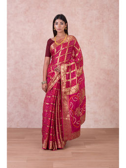 KISHORI - Womens Bandhani and Banarasi Saree and Blouse Fabric-Rani