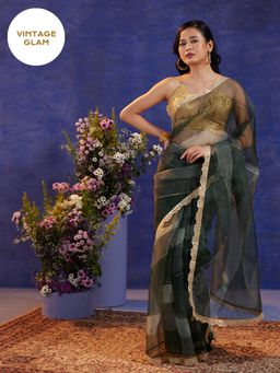 Gajra Gang - Vintage Rani Green Zari & Sequin Work Saree
