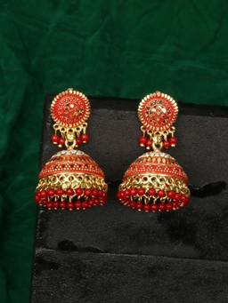 Anika's Creations - Traditional Gold Plated Enamelled Party Wear Jhumka Earring