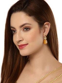Dugran By Dugristyle - Yellow & Gold Kundan Dangler Earrings