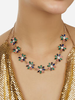 Zaveri Pearls - Green Dazzling Stones Contemporary Flowers Necklace