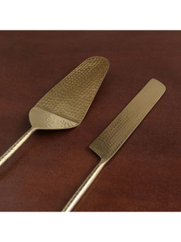 Ellementry - Norah Gold Hammered Cake Server and Knife Set - Birthdays & Anniversary