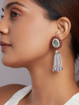 Joules By Radhika - Grey Monalisa Beaded Drop Earrings with Hydro Red Rubies