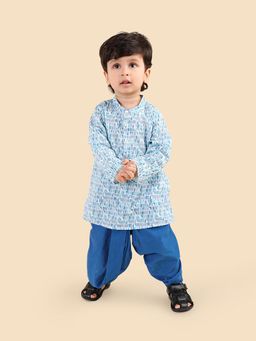Fabindia - Blue Printed Kurta and Dhoti