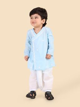 Fabindia - Blue Embroidered Kurta and Dhoti